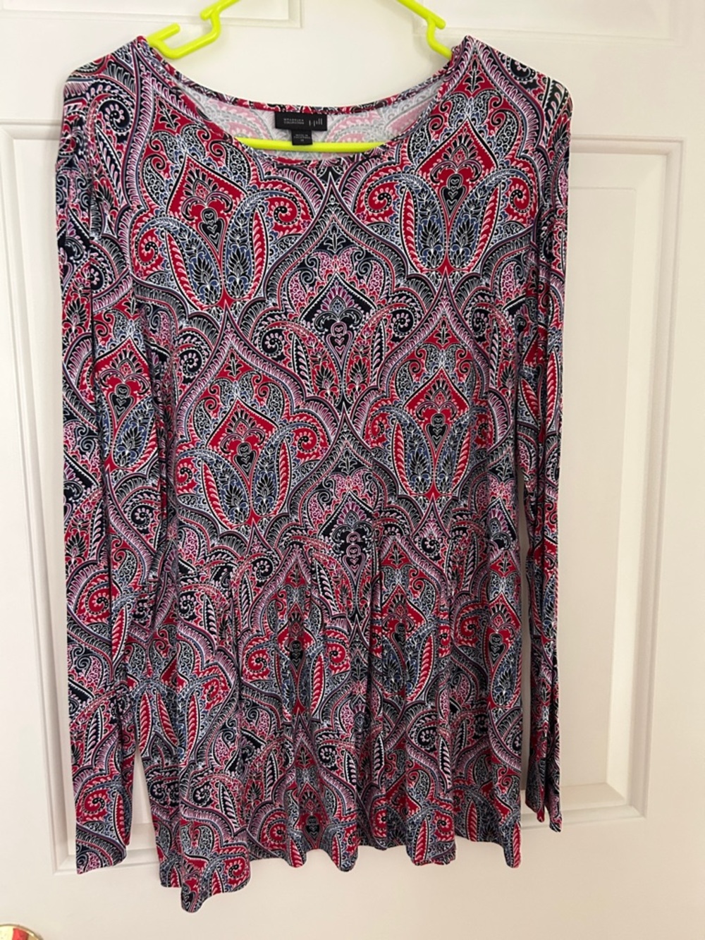 J. Jill Wearever Paisley Knit Top in Red, black and white size medium